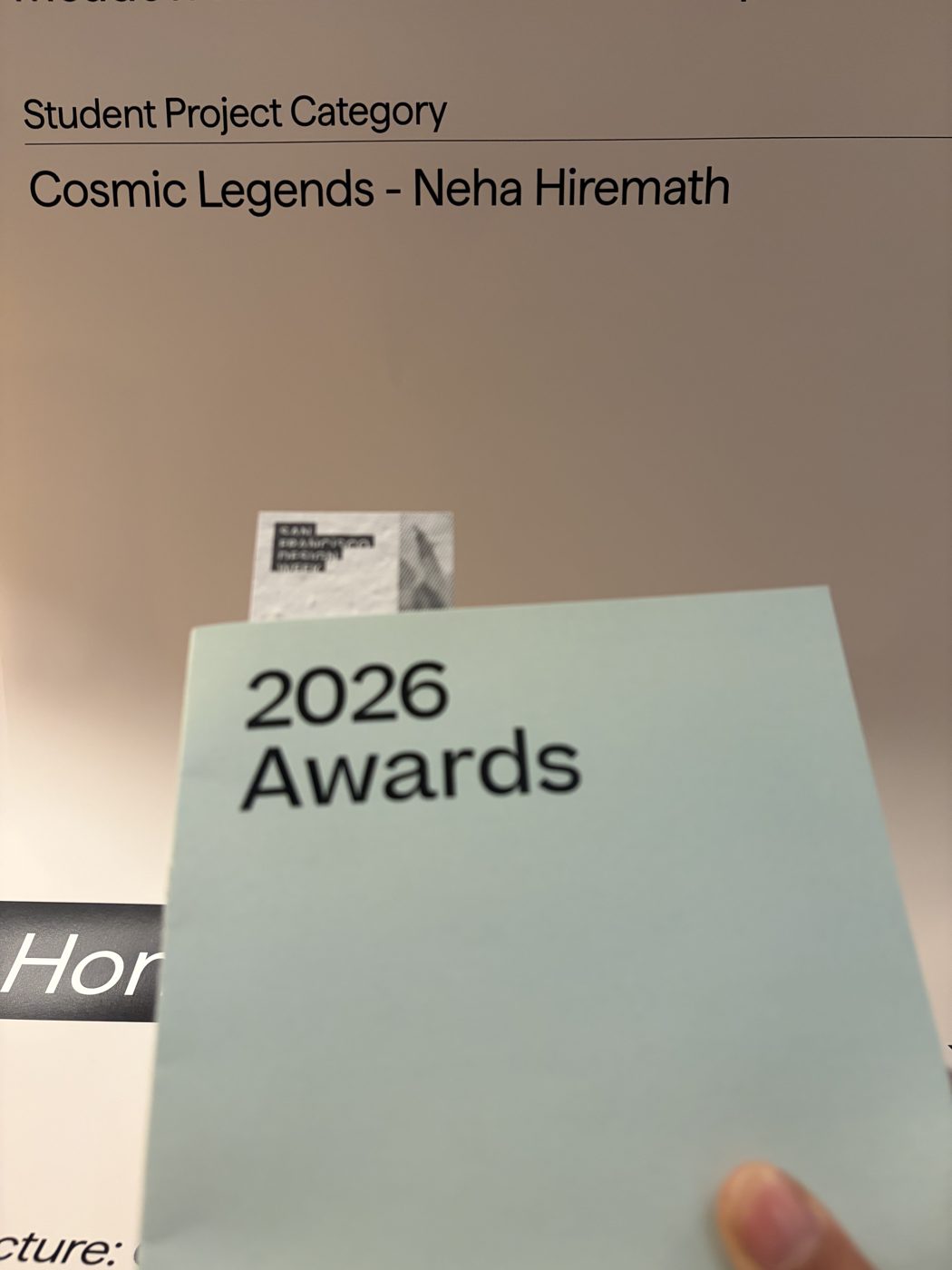 The 2026 Awards program listing Cosmic Legends by Neha Hiremath in the Student Project category