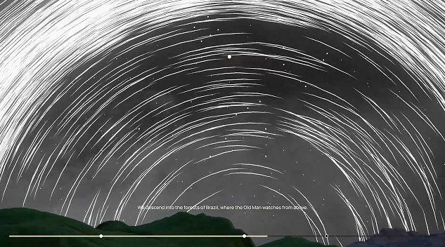Cosmic Legends sky transition with circular star trails