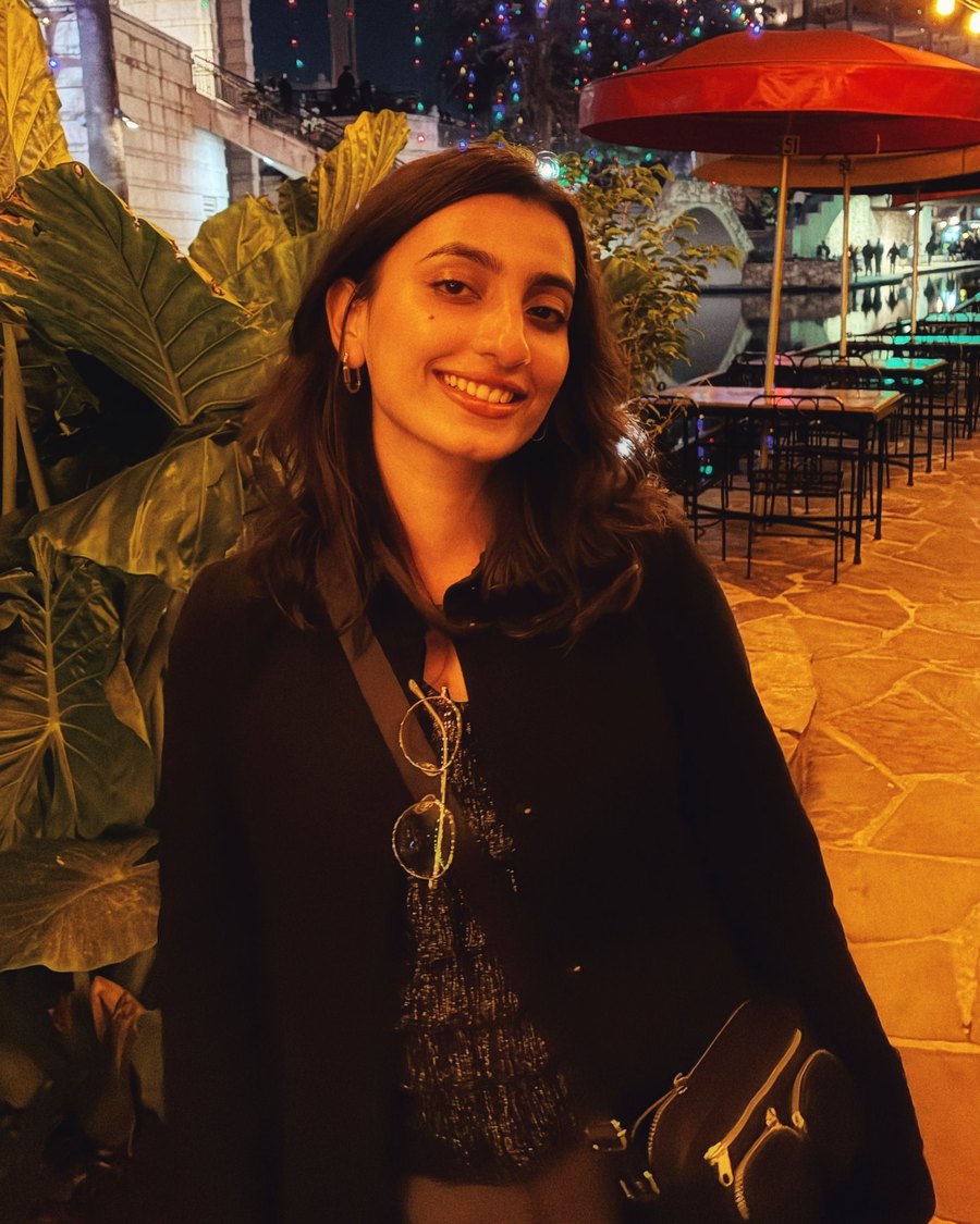 Neha Hiremath on the San Antonio River Walk at night