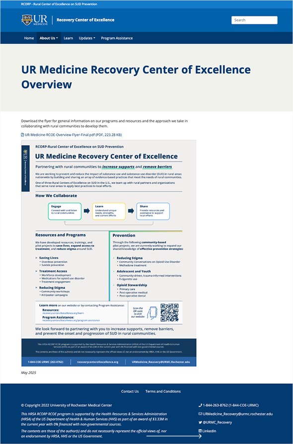 Original overview page with a long flyer image and contact details in the footer